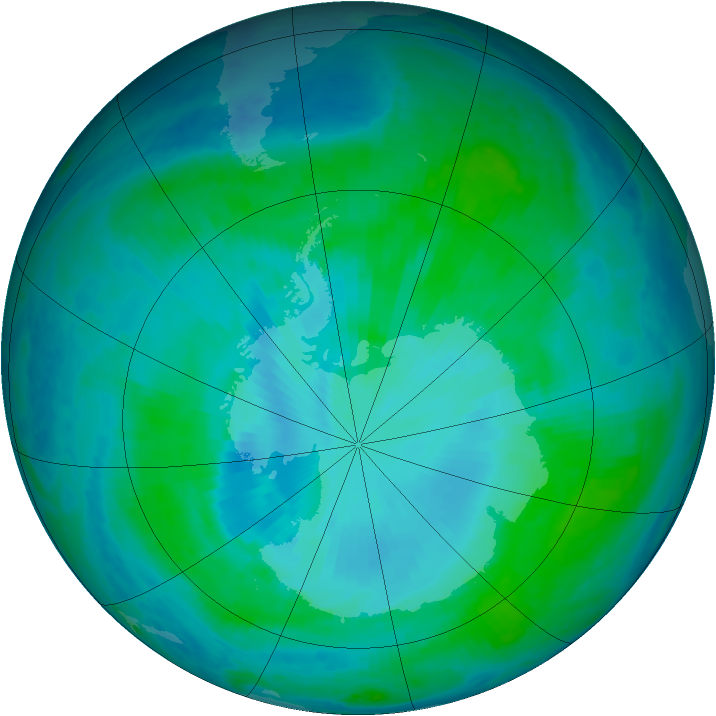 Antarctic ozone map for 19 January 2000